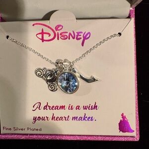 Disney Cinderalla Silver Plated Necklace with Blue Charm, slipper & pumpkin